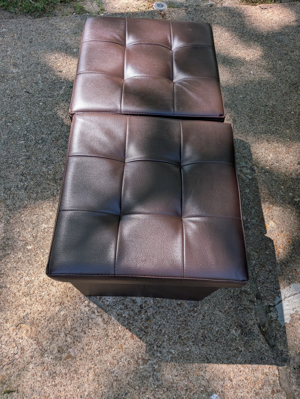 Tufted Square Storage Ottoman Pouf - Dark Brown Faux Leather Storage&Collapsible